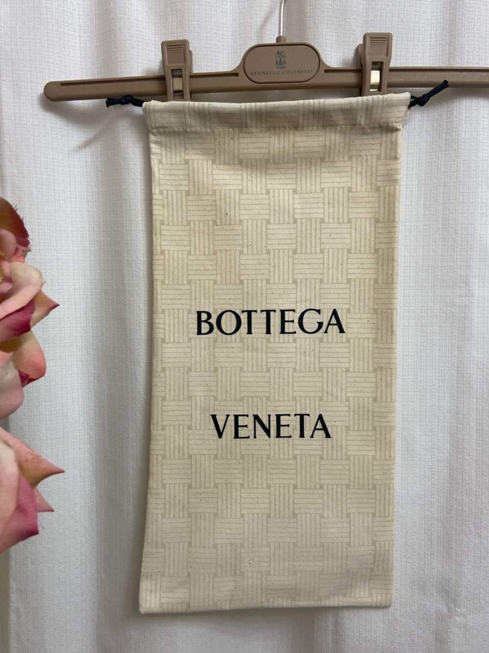 Bottega Veneta Natural Linen Canvas Drawstring Pouch with Black Logo